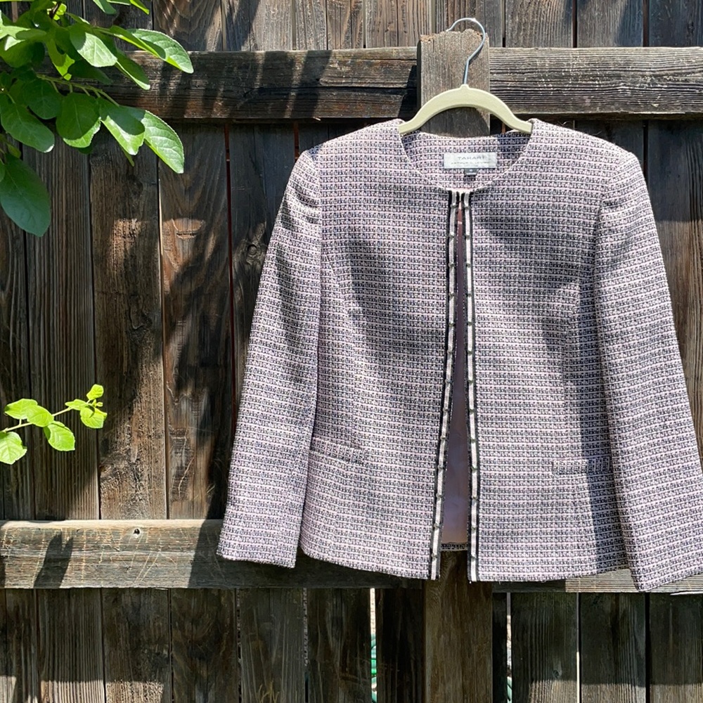 Studded Pink and Black Herringbone Blazer